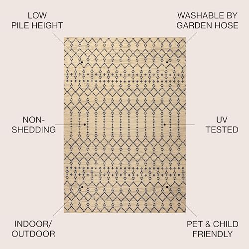 JONATHAN Y Moroccan Geometric Indoor Outdoor Round Area Rug 9 Ft Beige/Navy, Ourika Textured Weave for Backyard, Patio, Porch, Easy-Cleaning, High Traffic, Pet-Friendly, Non-Shedding (SMB108H-9R) - Image 3
