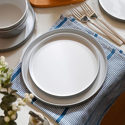 Melamine Dinnerware Sets, Dishware Sets for 4, Light Grey,White - Image 5