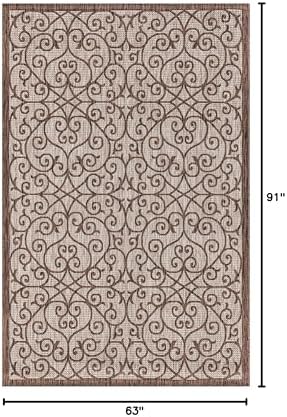 JONATHAN Y Vintage Filigree Indoor Outdoor Area Rug 5X8 Taupe/Espresso, Madrid Textured Weave for Backyard, Patio, Porch, Easy-Cleaning, High Traffic, Pet-Friendly, Non-Shedding (SMB107C-5) - Image 2