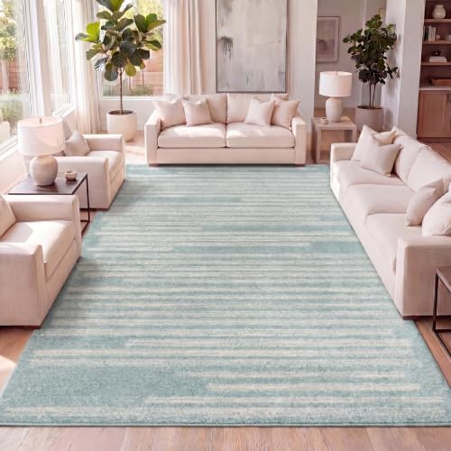 JONATHAN Y Khalil Modern Berber Stripe Turquoise/Cream Indoor Area Rug, 4x6, Contemporary, Bohemian, Easy-Cleaning for Living Room, Bedroom, Kitchen, Pet Friendly, Non-Shedding (MOH207D-4) by JONATHANY