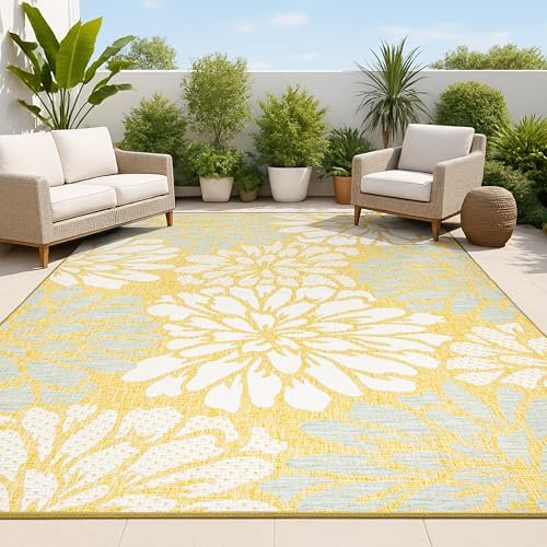 JONATHAN Y Floral Textured Weave Indoor Outdoor Area Rug 4X6 Yellow/Cream, Zinnia Modern for Backyard, Patio, Porch, Easy-Cleaning, High Traffic, Pet-Friendly, Non-Shedding (SMB110G-4) by JONATHANY