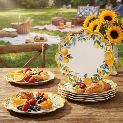 11 Inch Lemon Melamine Plates, 4-Piece Dinner Plate Set - Image 6