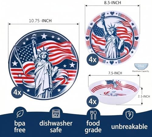 Webbylee 12Pcs Melamine Dinnerware Set -Statue of Liberty - Image 5