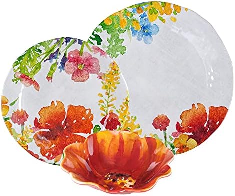 UPware 12 Piece Floral Melamine Dinnerware Sets, Outdoor Dishes Set, Plates and Bowls Sets, Service for 4, Multicolor - Image 2