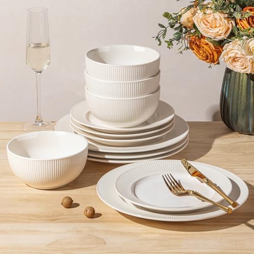TheTerra Ceramic Dinnerware Set for 4, 12-Piece Plates and Bowls Set by TheTerra
