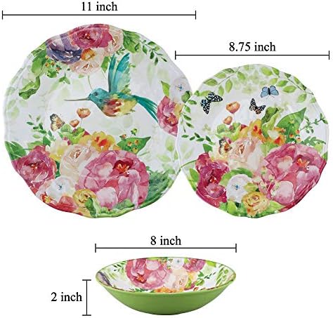 UPware 12 Piece Rose Garden Melamine Dinnerware Sets, Outdoor Dishes Set, Plates and Bowls Sets, Service for 4, Multicolor - Image 3