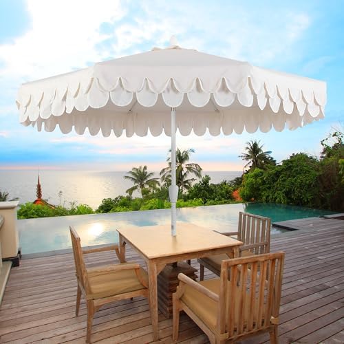 JONATHAN Y Tracy 9' Scalloped Market Patio Umbrella, Cream/White - Image 2