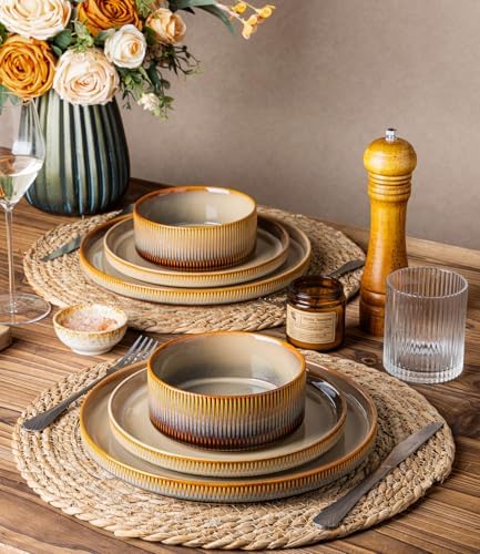 TheTerra Ceramic Dinnerware Set for 8, 24-Piece Plates and Bowls Set - Image 6