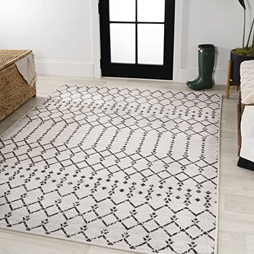 JONATHAN Y Moroccan Geometric Indoor Outdoor Area Rug 3X5 Cream/Black, Ourika Textured Weave for Backyard, Patio, Porch, Easy-Cleaning, High Traffic, Pet-Friendly, Non-Shedding (SMB108I-3) - Image 3