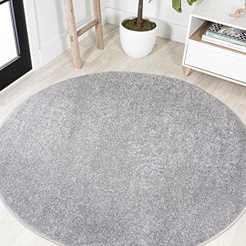 JONATHAN Y Haze Solid Low-Pile Gray 8' Round Indoor Area Rug, Coastal,Bohemian,Minimalist,Classic, Easy-Cleaning for Living Room,Bedroom,Kitchen,Pet Friendly,Non-Shedding (SEU100A-8R) by JONATHANY