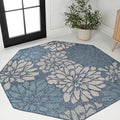 JONATHAN Y Floral Textured Weave Indoor Outdoor Octagon Area Rug 8 Ft Navy/Aqua, Zinnia Modern for Backyard, Patio, Porch, Easy-Cleaning, High Traffic, Pet-Friendly, Non-Shedding (SMB110C-8TGN) by JONATHANY