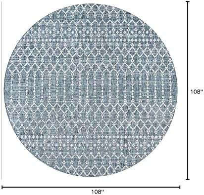 JONATHAN Y Moroccan Geometric Indoor Outdoor Round Area Rug 9 Ft Teal/Gray, Ourika Textured Weave for Backyard, Patio, Porch, Easy-Cleaning, High Traffic, Pet-Friendly, Non-Shedding (SMB108C-9R) - Image 2