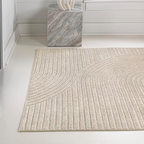 JONATHAN Y Hallie High-Low Curve Beige/Cream 2x8 Indoor/Outdoor Runner Rug, Minimalist Geometric, Pet Friendly, for Patio, Backyard, Living Room, Bedroom, Office, Hose-Washable (SCN100D-28) - Image 5