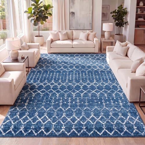 JONATHAN Y Boho Vintage Diamond Blue/White Indoor Area Rug 5X8 ft, Moroccan Hype for Living Room, Bedroom, Kitchen, Office, Easy-Cleaning, High Traffic, Pet-Friendly, Non-Shedding (MOH101A-5) by JONATHANY