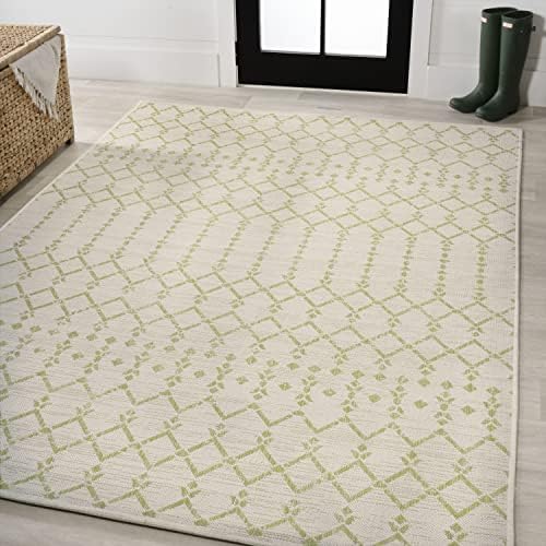 JONATHAN Y Moroccan Geometric Indoor Outdoor Area Rug 4X6 Cream/Green, Ourika Textured Weave for Backyard, Patio, Porch, Easy-Cleaning, High Traffic, Pet-Friendly, Non-Shedding (SMB108M-4) - Image 4