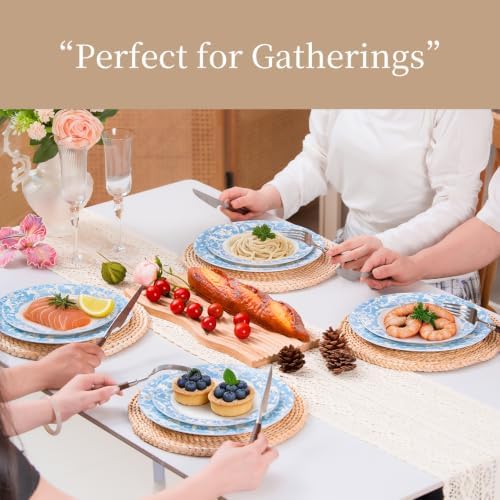 12-Piece Porelain Dinnerware Set, Light Blue - Image 4