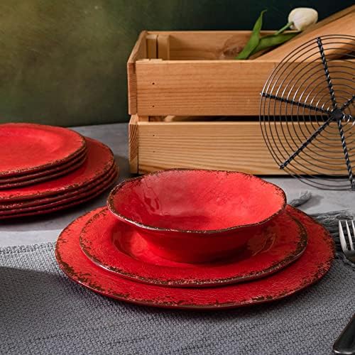 LEHAHA Melamine Dinnerware Sets for 4, 12Pcs Farmhouse Plates and bowls Set - Image 5