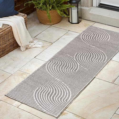 JONATHAN Y Hallie High-Low Curve Gray/Ivory Indoor/Outdoor Runner Rug, 2x10, Minimalist, Pet Friendly, Non-Shedding, Stain Resistant, Hose-Washable for Backyard, Patio, Porch (SCN100A-210) - Image 3