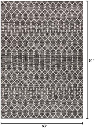 JONATHAN Y Moroccan Geometric Indoor Outdoor Area Rug 5X8 Black/Gray, Ourika Textured Weave for Backyard, Patio, Porch, Easy-Cleaning, High Traffic, Pet-Friendly, Non-Shedding (SMB108F-5) - Image 2