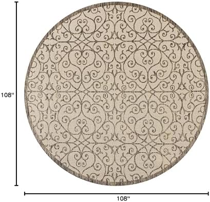 JONATHAN Y Vintage Filigree Indoor Outdoor Round Area Rug 9 Ft Beige/Brown, Madrid Textured Weave for Backyard, Patio, Porch, Easy-Cleaning, High Traffic, Pet-Friendly, Non-Shedding (SMB107B-9R) - Image 2