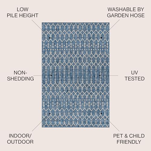 JONATHAN Y Moroccan Geometric Indoor Outdoor Round Area Rug 5 Ft Navy/Light Gray, Ourika Textured Weave for Backyard, Patio, Porch, Easy-Cleaning, High Traffic, Pet-Friendly, Non-Shedding SMB108B-5R - Image 2