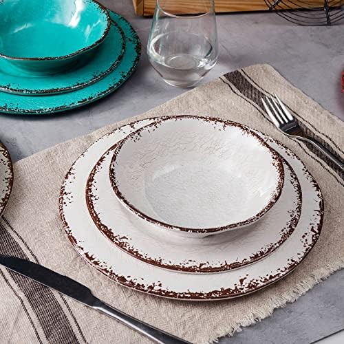 LEHAHA Rustic Melamine Dinnerware Set, 12 Piece Plate and Bowls Set for 4 - Image 5