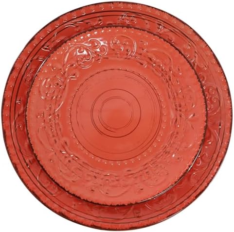Elama Malibu Jasper 16-Piece Stoneware Embossed Pattern Reactive Glaze Orange Dinnerware Set, Tableware, Serveware Set (Jasper Orange) - Image 3