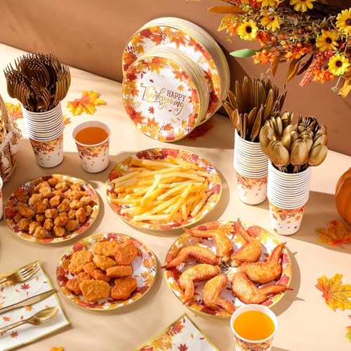 Ziliny 350pcs Thanksgiving Fall Dinnerware Paper Plate Napkins, Maple Leaf - Image 5