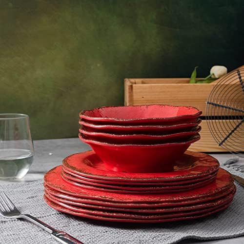LEHAHA Melamine Dinnerware Sets for 4, 12Pcs Farmhouse Plates and bowls Set - Image 4