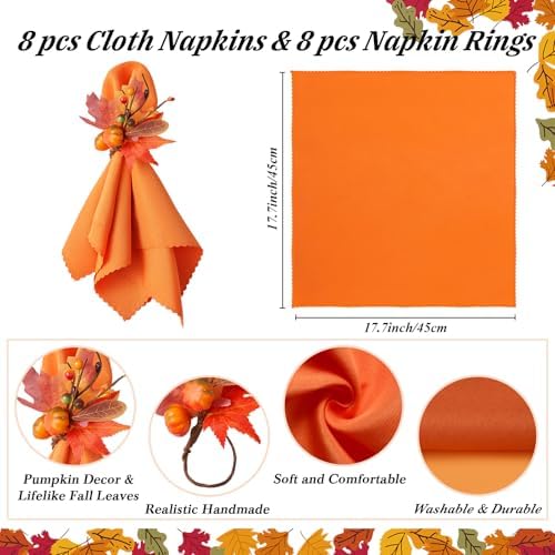 Fall Thanksgiving Napkins and Napkin Rings, Thanksgiving Table Decorations - Image 3