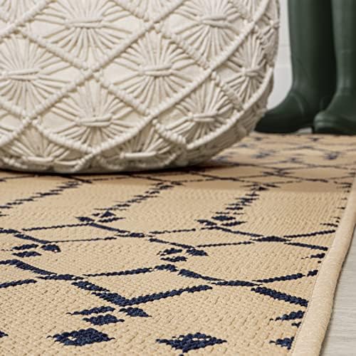JONATHAN Y Moroccan Geometric Indoor Outdoor Runner Rug 2X10 Beige/Navy, Ourika Textured Weave for Backyard, Patio, Porch, Easy-Cleaning, High Traffic, Pet-Friendly, Non-Shedding (SMB108H-210) - Image 4