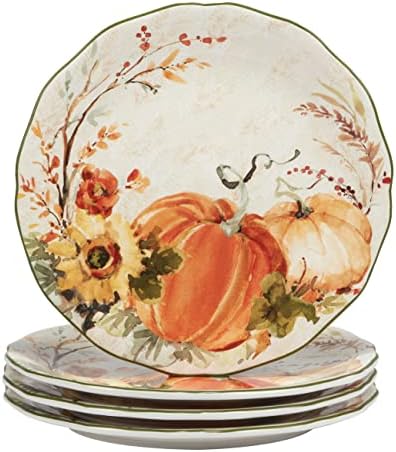 Harvest Morning 16-Piece Ceramic Dinnerware Set, Service for 4 – Celebrate autumn with vibrant pumpkins and florals, perfect for cozy family meals, Thanksgiving gatherings, and fall entertaining - Image 3