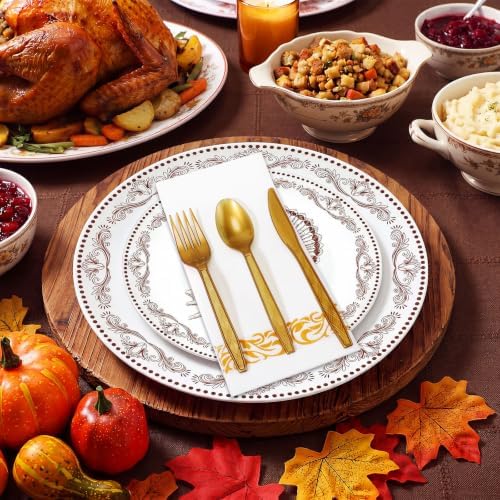 175 Pcs Rosh Hashanah Fall Plastic Dinnerware Set, Turkey, Brown - Image 4
