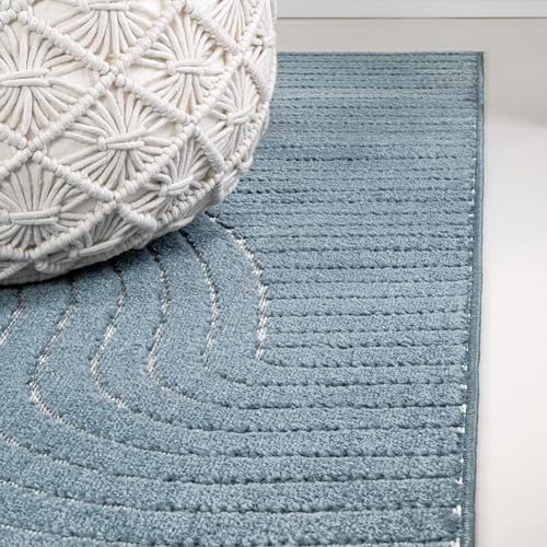 JONATHAN Y Hallie High-Low Curve Dark Blue/Cream 2x8 Indoor/Outdoor Runner Rug, Minimalist Geometric, Pet Friendly, for Patio, Backyard, Living Room, Bedroom, Office, Hose-Washable (SCN100C-28) - Image 6