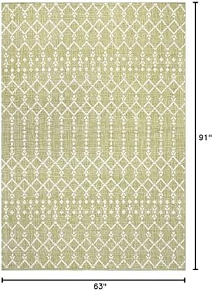 JONATHAN Y Moroccan Geometric Indoor Outdoor Area Rug 5X8 Light Green/Cream, Ourika Textured Weave for Backyard, Patio, Porch, Easy-Cleaning, High Traffic, Pet-Friendly, Non-Shedding (SMB108N-5) - Image 2