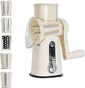 Chef Power Premium Quality 5 in 1 Cheese Grater Hand Crank - Stainless Steel Rotary Cheese Grater for Effortless Grating - Durable and Ergonomic Design for Professional and Home Use (Beige)