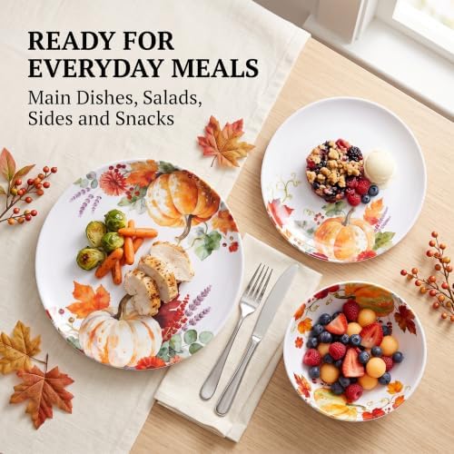 Melamine Dinnerware Set for 4, 12-Piece Pumpkin Plates and Bowls, BPA-Free - Image 4