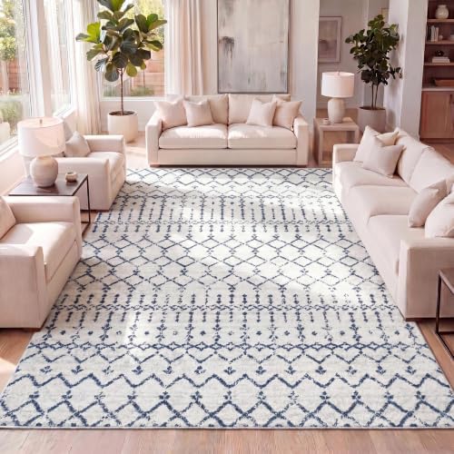 JONATHAN Y Boho Vintage Diamond Cream/Navy Indoor Area Rug 9X12 ft, Moroccan Hype for Living Room, Bedroom, Kitchen, Office, Easy-Cleaning, High Traffic, Pet-Friendly, Non-Shedding (MOH101F-9) by JONATHANY