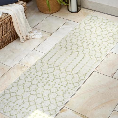 JONATHAN Y Moroccan Geometric Indoor Outdoor Runner Rug 2X8 Cream/Green, Ourika Textured Weave for Backyard, Patio, Porch, Easy-Cleaning, High Traffic, Pet-Friendly, Non-Shedding (SMB108M-28) - Image 3
