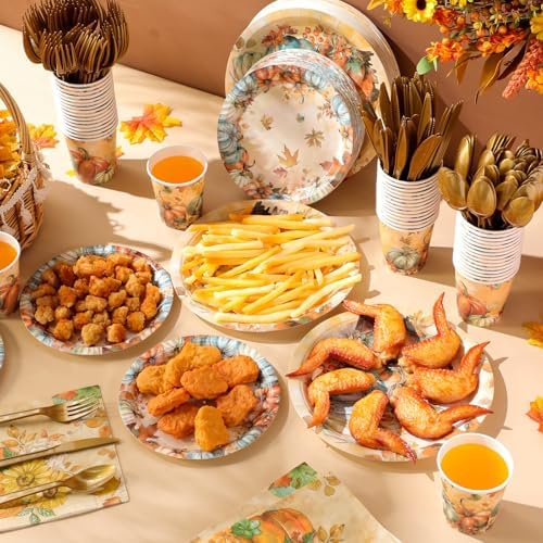 Ziliny 350pcs Thanksgiving Fall Dinnerware Paper Plate Napkins, Pumpkin - Image 6