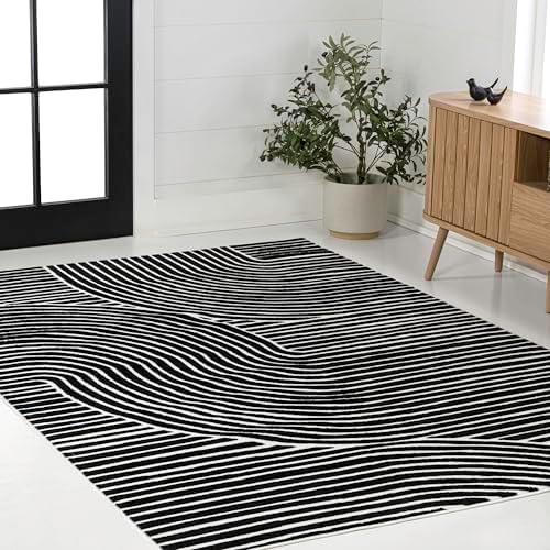 JONATHAN Y Hallie High-Low Curve Black/White 4x6 Indoor Area Rug, Minimalist Geometric, Modern, Non-Shedding, Stain Resistant for Bedroom, Living Room, Kitchen (SCN100F-4) - Image 4