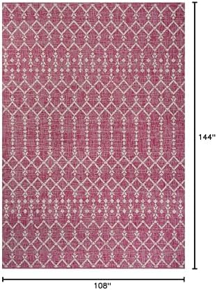 JONATHAN Y Moroccan Geometric Indoor Outdoor Area Rug 9X12 Fuchsia/Light Gray, Ourika Textured Weave for Backyard, Patio, Porch, Easy-Cleaning, High Traffic, Pet-Friendly, Non-Shedding (SMB108Q-9) - Image 2