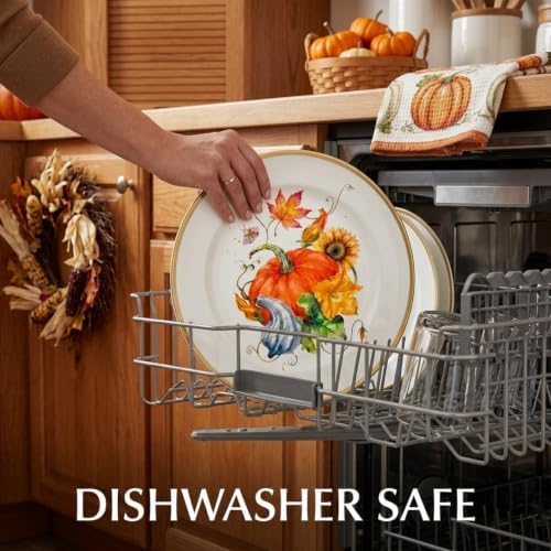 Havawish 12 Pcs Fall Dishes Pumpkin Melamine Dinnerware 10" and 7" Plates - Image 4