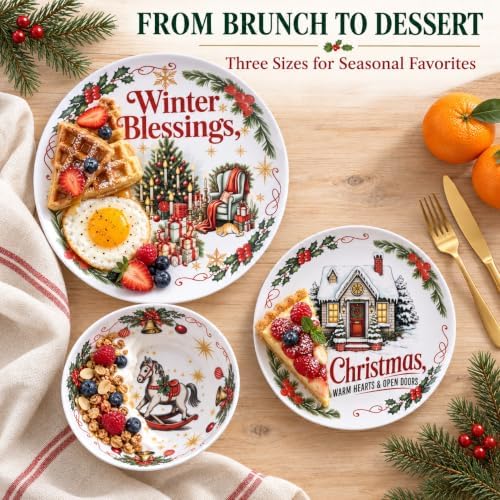 Vintage Christmas Dinnerware Set for 4, 12-Piece Melamine Dish Set - Image 7