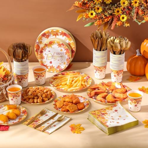 Ziliny 350pcs Thanksgiving Fall Dinnerware Paper Plate Napkins, Maple Leaf - Image 4