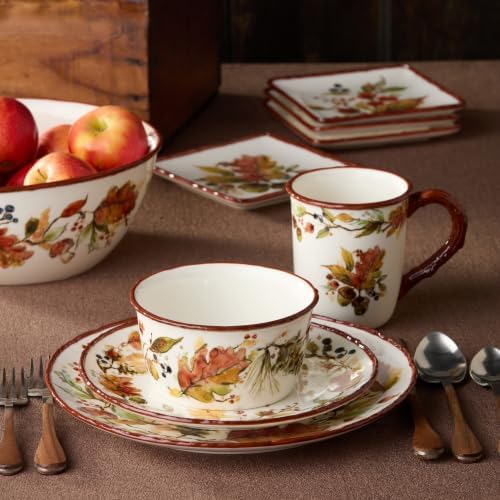 Autumn Meadows DINNER PLATES, SET OF 4 —generous 11-inch canvases where harvest botanicals bloom in amber, sienna, and gold, anchoring every place setting with the warmth of the season. - Image 6