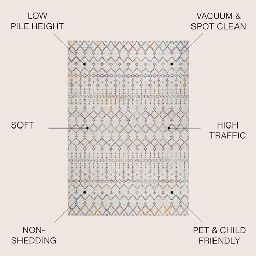 JONATHAN Y Boho Vintage Diamond Ivory/Multi Indoor Area Rug 3X5 ft, Moroccan Hype for Living Room, Bedroom, Kitchen, Office, Easy-Cleaning, High Traffic, Pet-Friendly, Non-Shedding (MOH101E-3) - Image 3