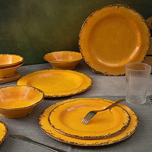 LEHAHA Rustic Melamine Dinnerware Sets for 4, Harvest Plates and Bowls Set - Image 4