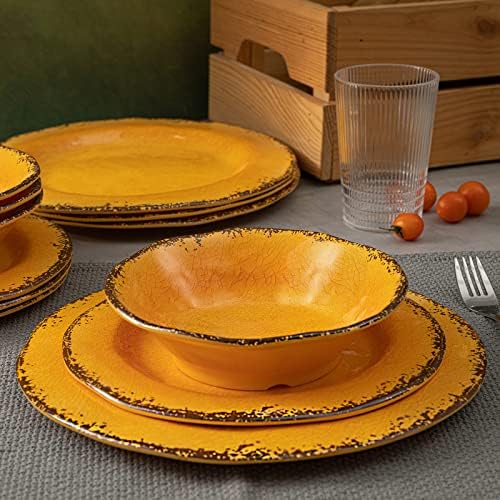 LEHAHA Rustic Melamine Dinnerware Sets for 4, Harvest Plates and Bowls Set - Image 3
