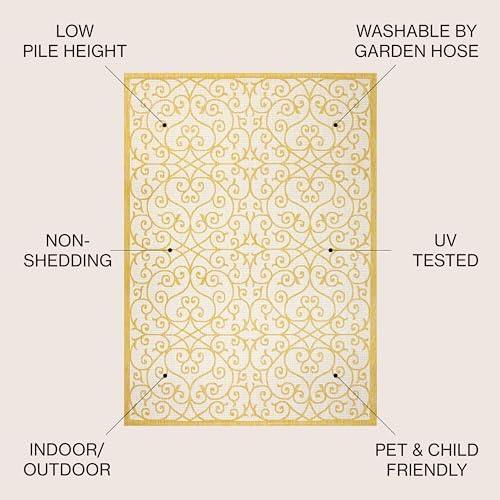 JONATHAN Y Vintage Filigree Indoor Outdoor Area Rug 3X5 Cream/Yellow, Madrid Textured Weave for Backyard, Patio, Porch, Easy-Cleaning, High Traffic, Pet-Friendly, Non-Shedding (SMB107D-3) - Image 3